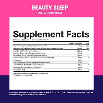 Obvi Beauty Sleep, Rest & Rejuvenate | Promotes Improved Mood & REM Sleep, Stress Relief with L-Theanine & Chamomile | Hyaluronic Acid Supports Healthy Hair, Skin, Nails | 60 Capsules, 30 Servings