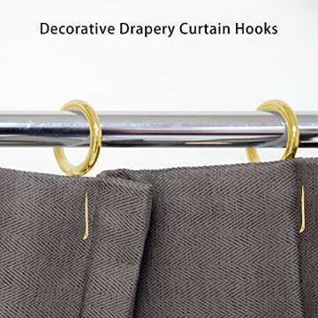 40 Pcs Metal Curtain Rings Drapery Rings Curtain Rod Rings and Metal Curtain Hooks Drapery Hooks Drapery Pins, 30 mm Internal Diameter Curtain Hanging Rings for Window Door Shower Curtain (Gold)