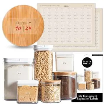 Clear Expiration Date Labels, 176 Waterproof Food Labels for Pantry Containers, Kitchen Freshness, Use by Meal Prep Best Write On Stickers