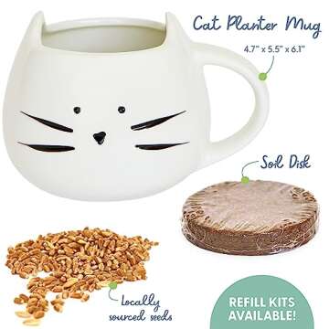 The Cat Ladies Organic Cat Grass for Indoor Cats - Growing Kit with Organic Seed Mix, Soil and White...