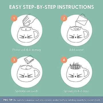 The Cat Ladies Organic Cat Grass for Indoor Cats - Growing Kit with Organic Seed Mix, Soil and White Cat Planter. Natural Hairball Control and Digestion Remedy, Cat Gifts