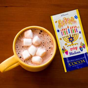 Needzo Shamlom Hanukkah Double Hot Chocolate Mix Packets, Individually Packaged Cocoa Powder, Jewish Holiday Gifts, Pack of 4