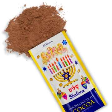 Needzo Shamlom Hanukkah Double Hot Chocolate Mix Packets, Individually Packaged Cocoa Powder, Jewish Holiday Gifts, Pack of 4