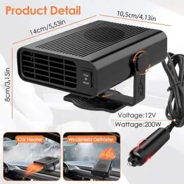 200W Car Heater,12V Portable Car Heater that Plugs Into Cigarette Lighter Electric Car Heater Defroster, 2 in 1 Heating & Cooling Fast Heating Defrost Defogger with Plug in Cigarette Lighter (Black)
