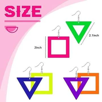 Hicarer 3 Pairs 80s 90s Neon Earrings for Women Retro Pendant Acrylic Drop Dangle for 80's Outfit Gl...