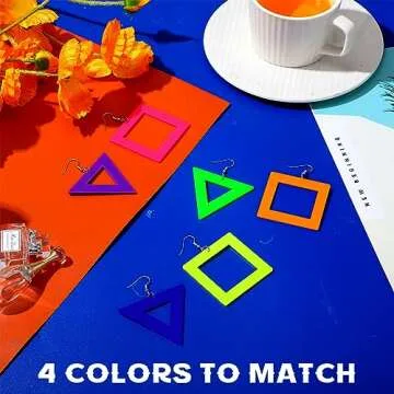 Hicarer 3 Pairs 80s 90s Neon Earrings for Women Retro Pendant Acrylic Drop Dangle for 80's Outfit Glow Party Accessories(Colorful,Triangular, Square)