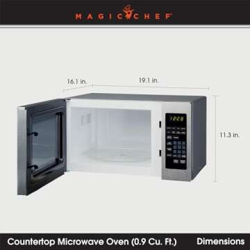 Magic Chef MCM990ST Countertop Microwave Oven, Small Microwave for Compact Spaces, 900 Watts, 0.9 Cu...
