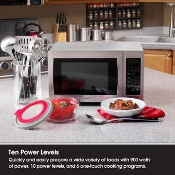 Magic Chef MCM990ST Countertop Microwave Oven, Small Microwave for Compact Spaces, 900 Watts, 0.9 Cubic Feet, Stainless Steel