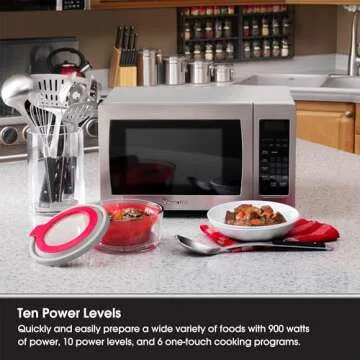 Magic Chef MCM990ST Countertop Microwave Oven, Small Microwave for Compact Spaces, 900 Watts, 0.9 Cubic Feet, Stainless Steel