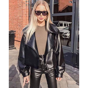 LY VAREY LIN Women's Oversized Faux Leather Jacket