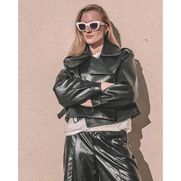 LY VAREY LIN Women's Oversized Faux Leather Jacket