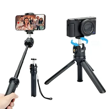 JJC 2 in 1 Extendable Mini Tripod & Selfie Stick for Vlogging and Photography