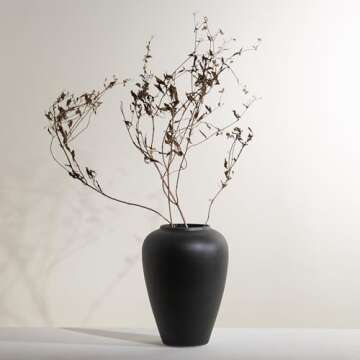 MORSHA Ceramic Black Vase Home Decor, Flower Vase Modern Trendy Black Vase, Minimalist Farmhouse Table Gift CuteTall Vintage Bookshelf Dining and Coffee Table Decor,Size 9" (23cm) 1pack