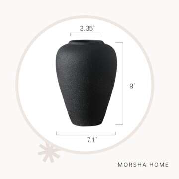 MORSHA Ceramic Black Vase Home Decor, Flower Vase Modern Trendy Black Vase, Minimalist Farmhouse Table Gift CuteTall Vintage Bookshelf Dining and Coffee Table Decor,Size 9" (23cm) 1pack