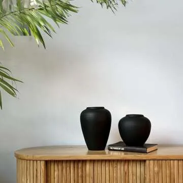 MORSHA Ceramic Black Vase Home Decor, Flower Vase Modern Trendy Black Vase, Minimalist Farmhouse Table Gift CuteTall Vintage Bookshelf Dining and Coffee Table Decor,Size 9" (23cm) 1pack