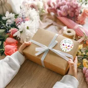 Louise Maelys 500 Pcs Spring Flowers Stickers Roll, 1.5 Inch Hello Spring Floral Holiday for Kids and Adult, Adhesive Decoration Round Labels for Baking Card Gift Envelope Craft Making