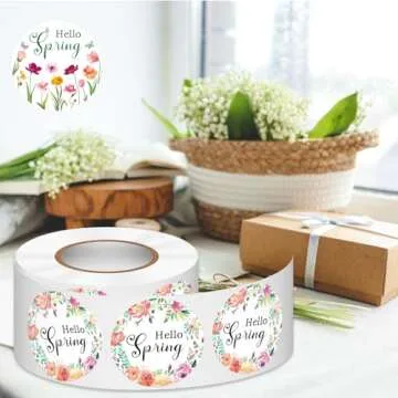 Louise Maelys 500 Pcs Spring Flowers Stickers Roll, 1.5 Inch Hello Spring Floral Holiday for Kids and Adult, Adhesive Decoration Round Labels for Baking Card Gift Envelope Craft Making