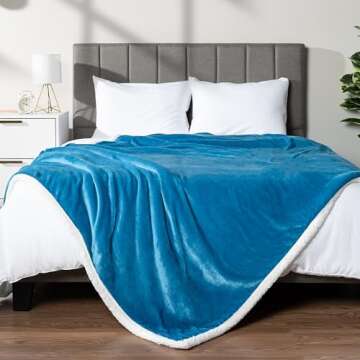 PAVILIA Sherpa Fleece Throw Blanket for Couch, Teal Blue, Plush Soft Fuzzy Sofa Blanket, Cozy Revers...