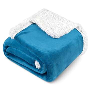 PAVILIA Sherpa Fleece Throw Blanket for Couch, Teal Blue, Plush Soft Fuzzy Sofa Blanket, Cozy Reversible Winter Throw for Women Men, 50x60 Inches
