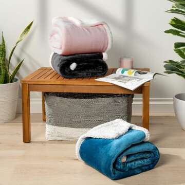 PAVILIA Sherpa Fleece Throw Blanket for Couch, Teal Blue, Plush Soft Fuzzy Sofa Blanket, Cozy Reversible Winter Throw for Women Men, 50x60 Inches