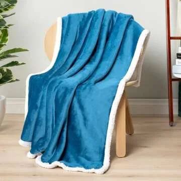 PAVILIA Sherpa Fleece Throw Blanket for Couch, Teal Blue, Plush Soft Fuzzy Sofa Blanket, Cozy Reversible Winter Throw for Women Men, 50x60 Inches
