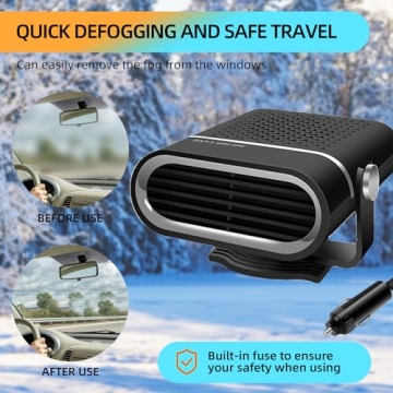 Car Heater, Portable Car Space Heater, Car Windshield Defrost Defogger, 12v Heater Plug-In Cigarette Lighter, Truck and Car Windshield Defroster Heater, 360 Degree Angle Adjustable,Black