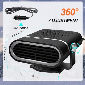 Car Heater, Portable Car Space Heater, Car Windshield Defrost Defogger, 12v Heater Plug-In Cigarette Lighter, Truck and Car Windshield Defroster Heater, 360 Degree Angle Adjustable,Black