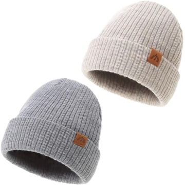 2 Pack Beanie for Baby Boys Soft Knit Baby Winter Hat Classic Grey Warm Baby Beanies