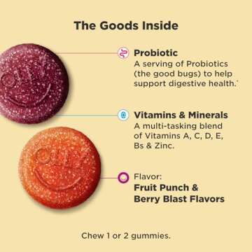 OLLY Kids Multivitamin & Probiotic Gummy, Digestive Support, Vitamins A, D, C, E, B, Zinc, Chewable Supplement, Berry Flavor, 60 day supply - 120 Count