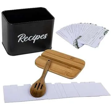 ArtEight Recipe Box in Black - Stylish 4x6 Recipe Card Storage with Accessories