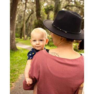 Lanzom Womens Classic Wide Brim Floppy Panama Hat Belt Buckle Wool Fedora Hat (One Size, Rose)