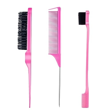 3 Pieces Hair Styling Comb Set Teasing Hair Brush Rat Tail Comb Edge Brush for Edge&Back Brushing, C...
