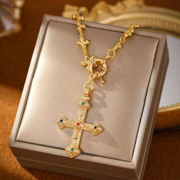Elegant Gold Cross Necklace - Versatile Adjustable Jewelry