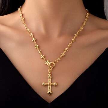 Elegant Gold Cross Necklace - Versatile Adjustable Jewelry