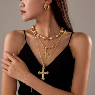 Elegant Gold Cross Necklace - Versatile Adjustable Jewelry