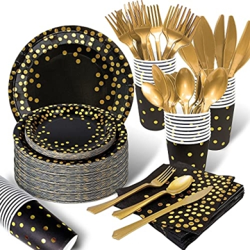 350PCS Elegant Black and Gold Party Supplies Set