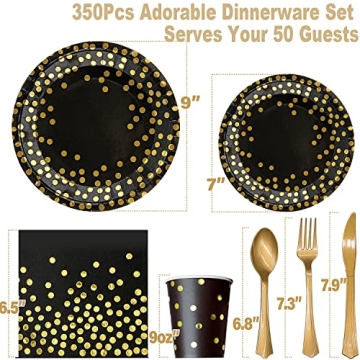 350PCS Elegant Black and Gold Party Supplies Set