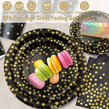 350PCS Elegant Black and Gold Party Supplies Set