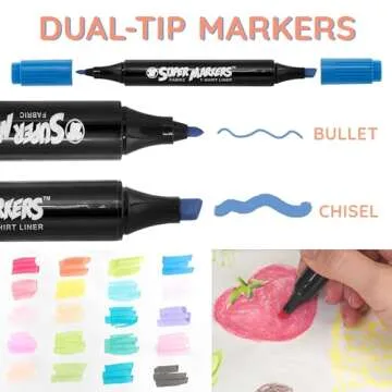Super Markers 20 Unique Pastel Colors Dual Tip Fabric & T-Shirt Marker Set - Double-Ended Fabric Markers with Chisel Point and Fine Point Tips - 20 Permanent Ink Vibrant and Bold Colors