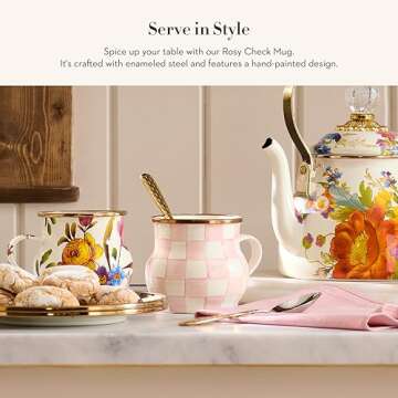 MacKenzie-Childs Enamel Mug - Unique Rosy Check Drinkware