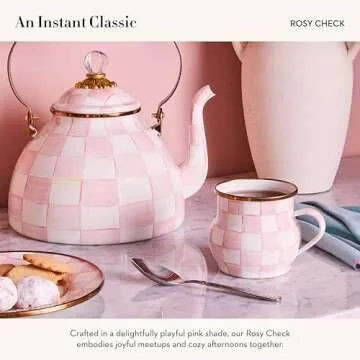 MacKenzie-Childs Enamel Mug - Unique Rosy Check Drinkware