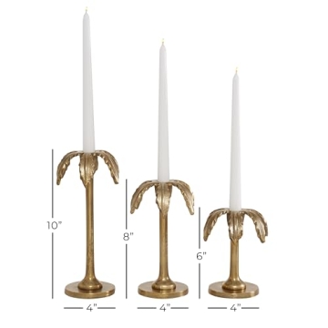 Deco 79 Aluminum Candle Holder Set, Elegant Gold Design
