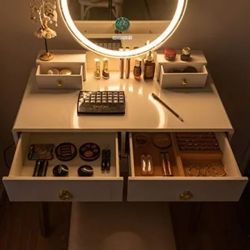 Lighted Mirror Vanity Set with Bluetooth Speakers