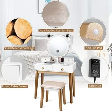 Lighted Mirror Vanity Set with Bluetooth Speakers