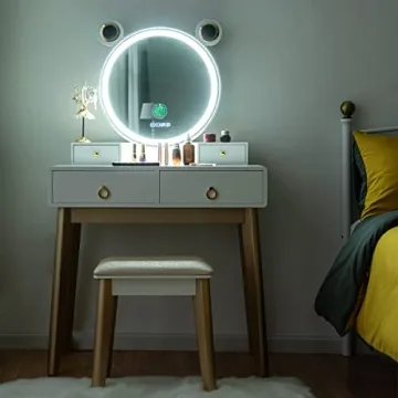 Lighted Mirror Vanity Set with Bluetooth Speakers
