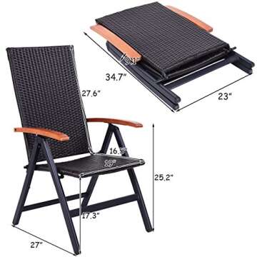 Tangkula Rattan Folding Chair, Adjustable Indoor Outdoor Camping Garden Pool Wicker Reclining Chair (2)