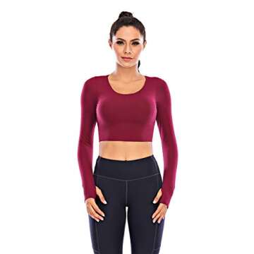 ECUPPER Women Long Sleeve Workout Tops Backless Yoga Gym Shirts Athletic Crop Top with Built in Bra ...