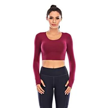 ECUPPER Women Long Sleeve Workout Tops Backless Yoga Gym Shirts Athletic Crop Top with Built in Bra ...