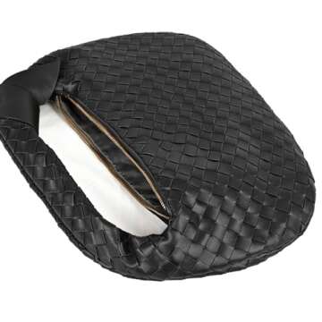 XINGFENGSU Knotted Woven Leather Handbags Tote with Detachable Bow For Women, Trendy Hobo Dumpling P...