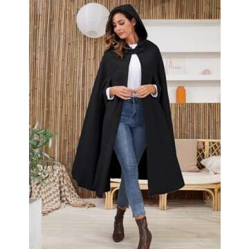 Gihuo Cape Poncho Women's Hooded Maxi Cloak Coat Winter Warm Long Cloak Cosplay Costumes Outerwear (...